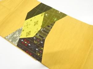 手織り紬　切りばめ　絣柄織り出し　名古屋帯